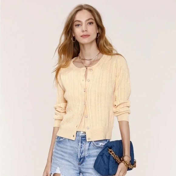 Heartloom Sweaters - Heartloom Vale Cardi‎ Yellow Button Down Cardigan Sweater - Medium